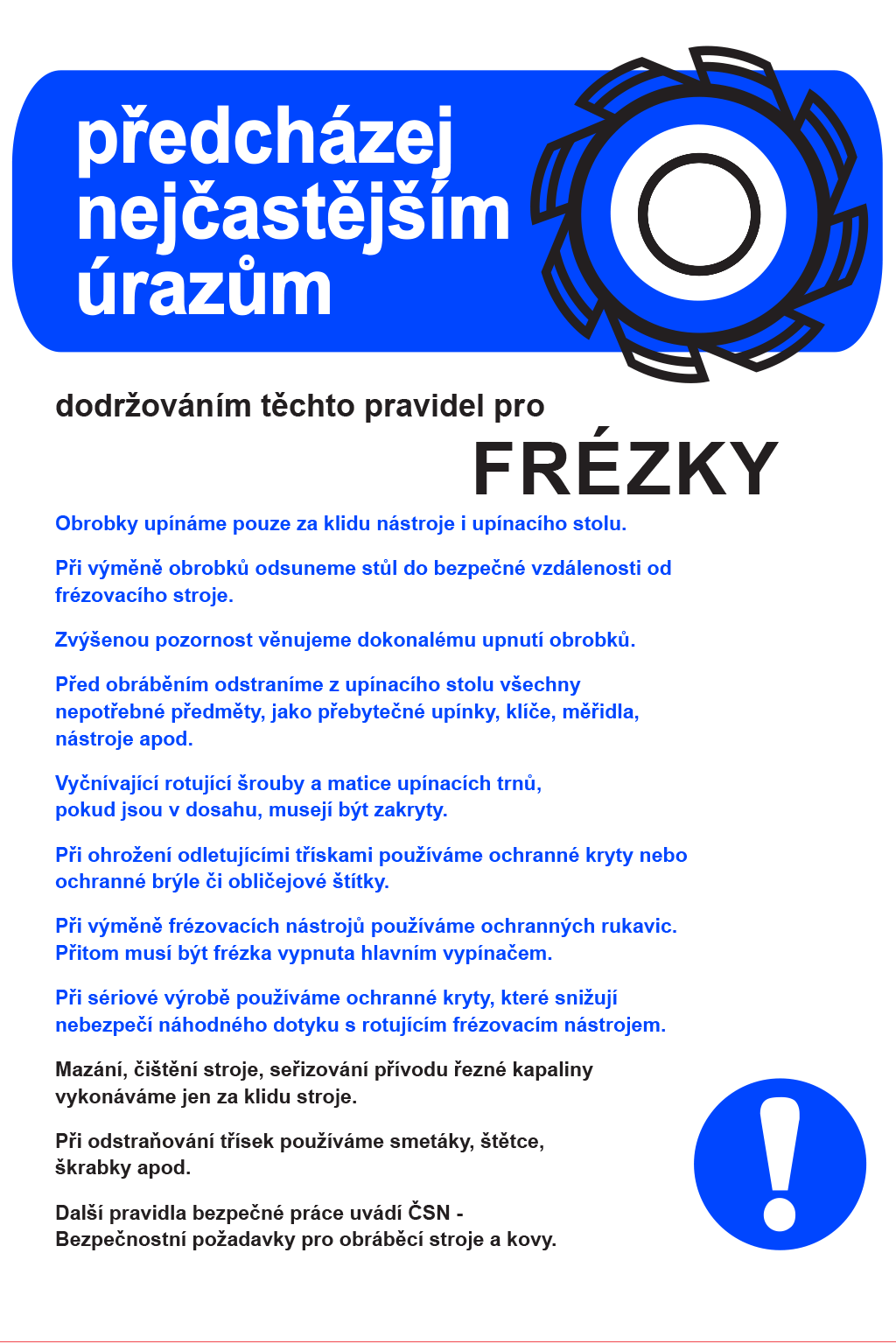 Pravidla bezpečné práce pro frézky