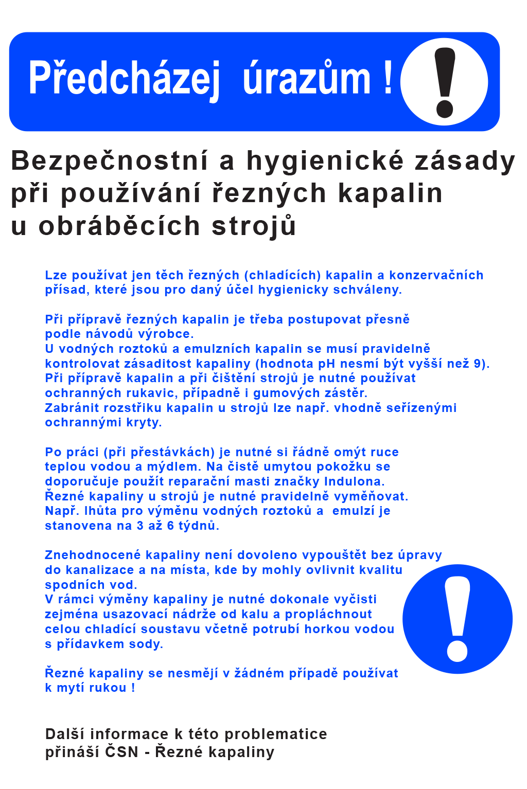 Bezpečnost a hygienické zásady při používání řezných kapalin u obráb. strojů