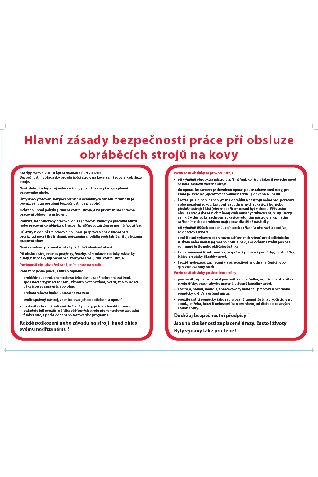 Hlavní zásady bezpečnosti práce při obsluze obráběcích strojů na kovy