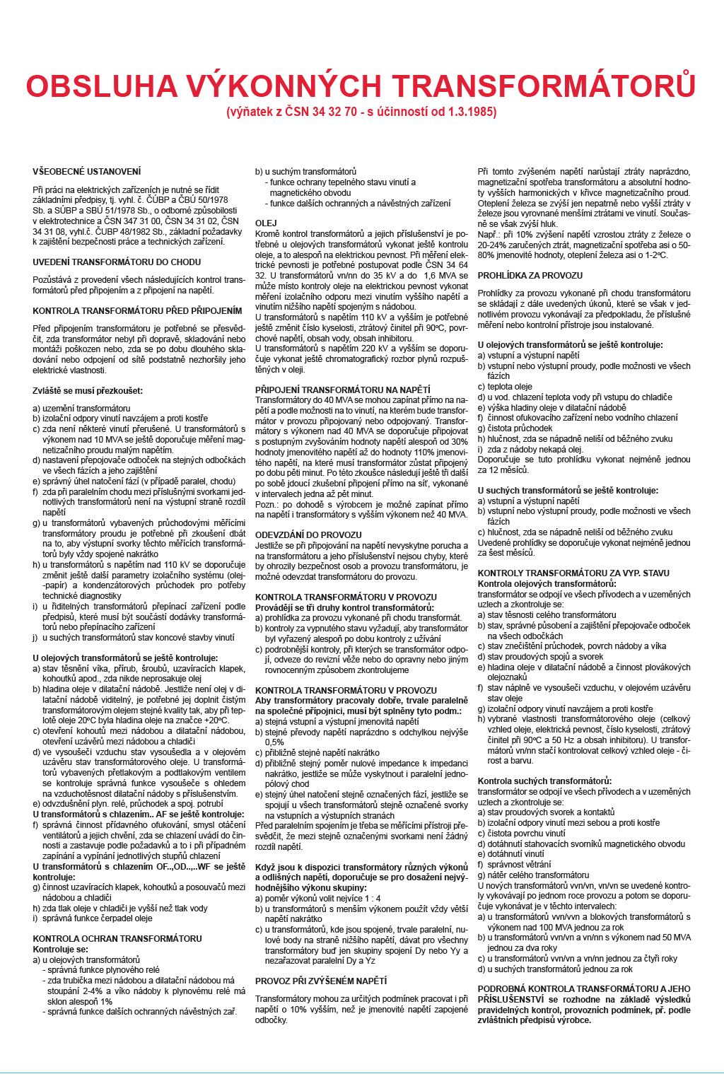 Obsluha výkonových transformátorů