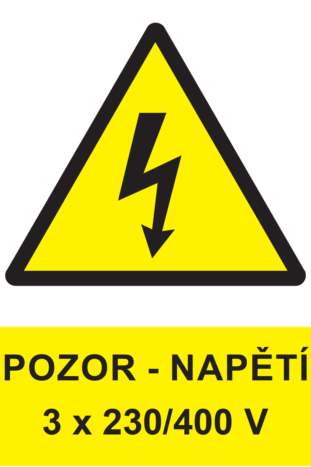 Pozor - napětí 3 x 230/400V