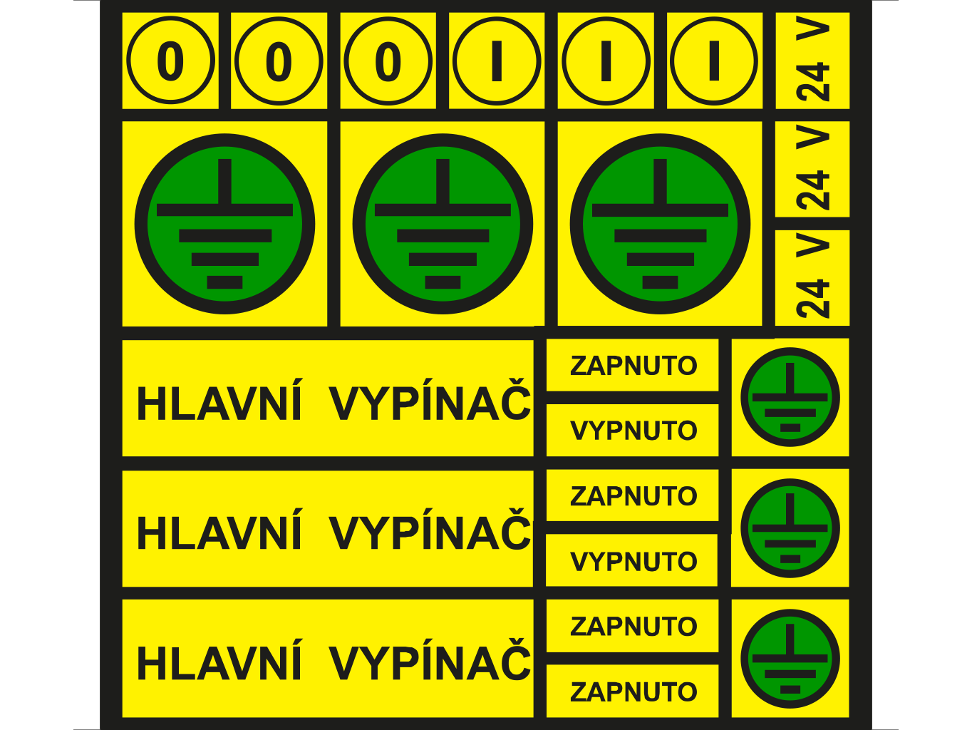 aršík - hlavní vypínač, vypnuto, 24V, znaky