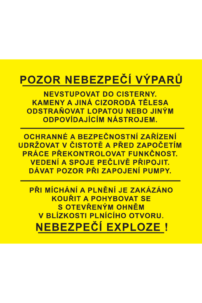 Pokyny při plnění cisterny